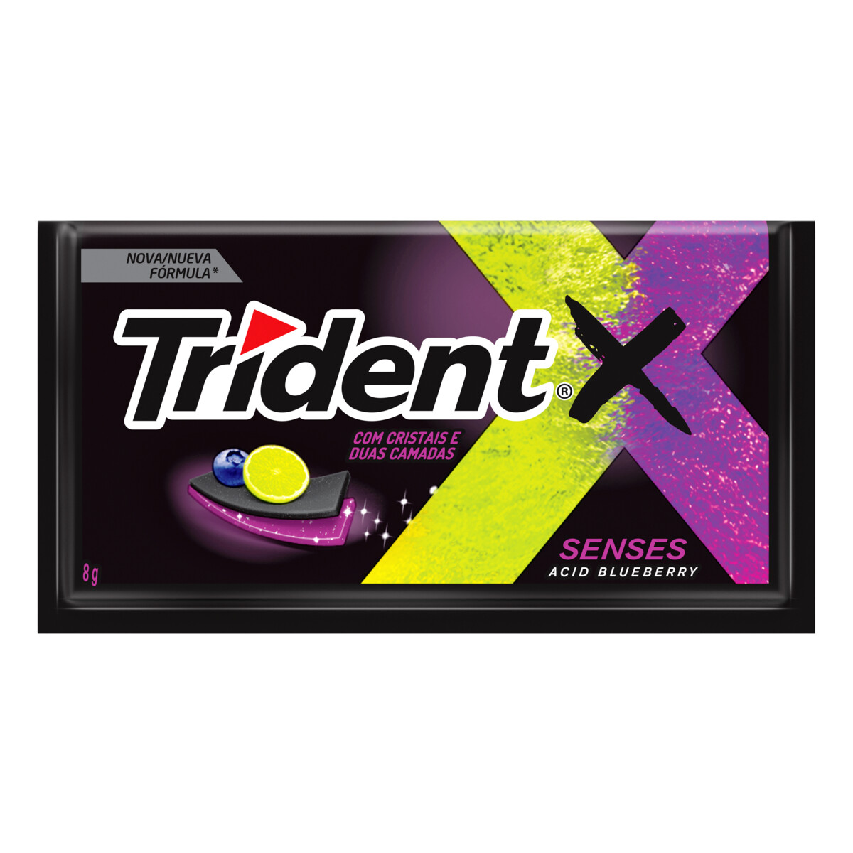 Chiclete Trident Xsenses Acid Blueberry Sem Açúcar 8g Embalagem C